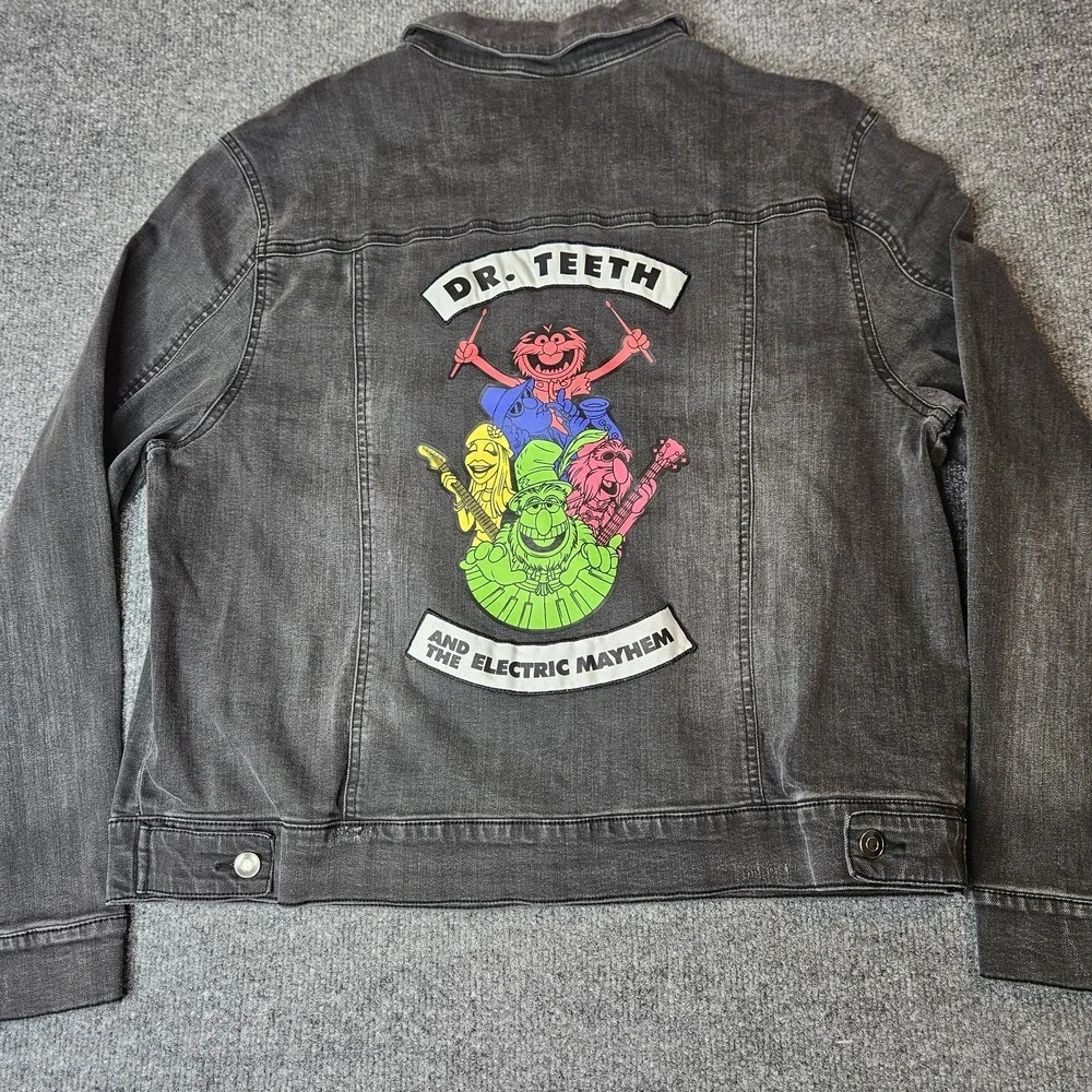 Disney MUPPETS Denim Jacket Dr Teeth & The Electric Mayhem Black Trucker Jacket